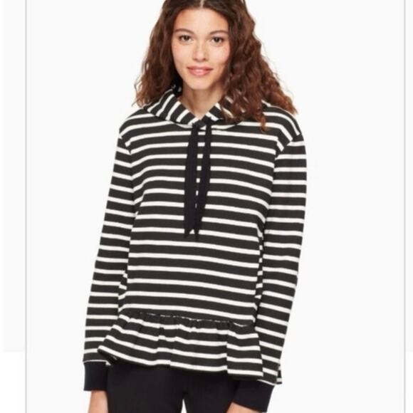 Brooke Street Kate Spade Hoodie Black Cream Striped Peplum Plus Size XL Preppy - Picture 2 of 10
